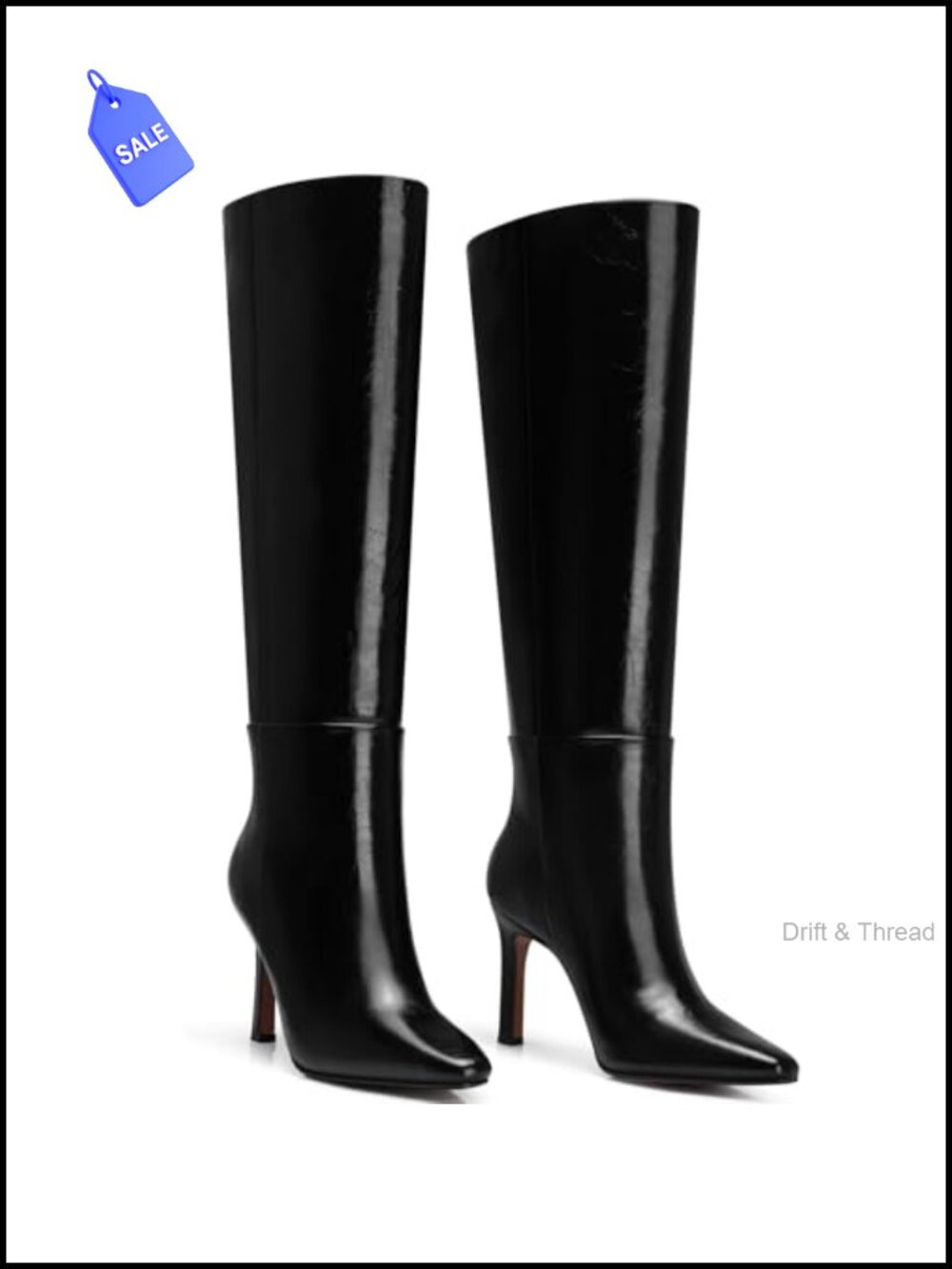 Womens Knee High Boots Stiletto Heel Wide Calf Tall Pointed Toe Faux Leather